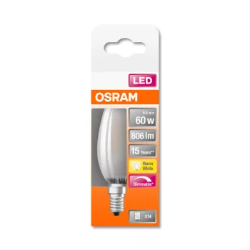 OSRAM Superstar LED gyertya izzó, matt búra, E14 foglalat, 5,9W, 2700K, 806lm, meleg fehér