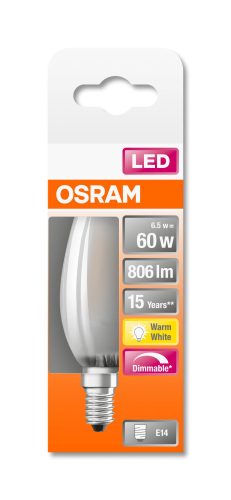 OSRAM Superstar dimmelhető LED gyertya, matt üveg búra, 6,5W 806lm 2700K E14, átlagos élettartam: 15000 óra, fényszín: meleg fehér LED SST CL B DIM 60 GL FR 6.5W 2700K E14 ( 4058075434486 )