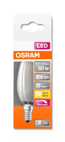 OSRAM Superstar LED gyertya izzó, matt búra, E14 foglalat, 5,9W, 2700K, 806lm, meleg fehér