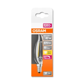 OSRAM Superstar LED gyertya izzó, átlátszó üveg búra, E14 foglalat, 4W, 2700K, 470lm, meleg fehér