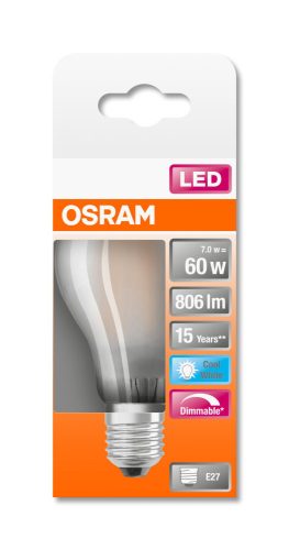 OSRAM Superstar dimmelhető LED izzó, körte forma, E27 foglalat, 7W, 4000K, 806lm, hideg fehér