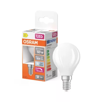 OSRAM Superstar dimmelhető LED kisgömb izzó, matt plasztik, E14 foglalat, 5,9W, 4000K, 806lm