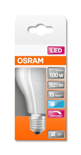 OSRAM Superstar dimmelhető LED körte, matt üveg búra, 12W 1521lm 4000K E27, átlagos élettartam: 15000 óra, fényszín: hideg fehér LED SST CL A DIM 100 GL FR 12W 4000K E27 ( 4058075434707 )