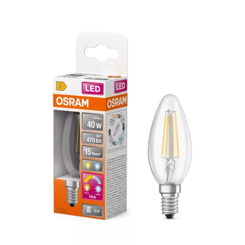 OSRAM Star Relax Active LED gyertya izzó, üveg búra, E14 foglalat, 4W, 470lm, 2700K/4000K kétszínű