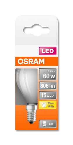 OSRAM Star LED kisgömb, matt üveg búra, 6,5W 806lm 2700K E14, átlagos élettartam: 15000 óra, fényszín: meleg fehér LED ST CL P 60 GL FR 6.5W 2700K E14 ( 4058075434929 )