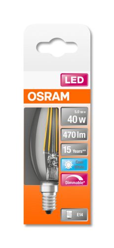 OSRAM Superstar dimmelhető LED gyertya, átlátszó üveg búra, 4,5W 470lm 4000K E14, átlagos élettartam: 15000 óra, fényszín: hideg fehér LED SST CL B DIM 40 FIL 4.5W 4000K E14 ( 4058075434943 )