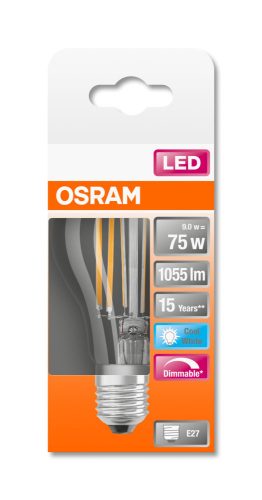 OSRAM Superstar dimmelhető LED körte, átlátszó üveg búra, 8,5W 1055lm 4000K E27, átlagos élettartam: 15000 óra, fényszín: hideg fehér LED SST CL A DIM 75 FIL 8.5W 4000K E27 ( 4058075434967 )