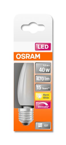 OSRAM Superstar dimmelhető LED gyertya, matt üveg búra, 4,5W 470lm 2700K E27, átlagos élettartam: 15000 óra, fényszín: meleg fehér LED SST CL B DIM 40 GL FR 4.5W 2700K E27 ( 4058075435025 )