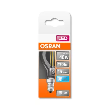 OSRAM Star LED kisgömb izzó, átlátszó üveg búra, E14 foglalat, 4W, 4000K, 470lm, hideg fehér