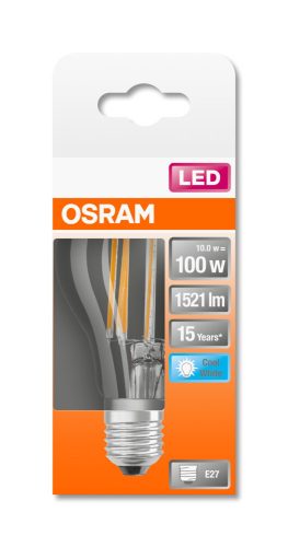 OSRAM Star LED izzó, körte forma, átlátszó üveg búra, E27 foglalat, 11W, 4000K, 1521lm, hideg fehér