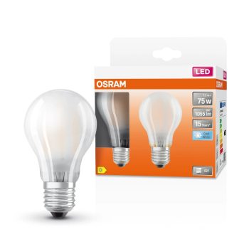 OSRAM Star LED classic izzó, matt plasztik búra, E27 foglalat, 7,5W, 1055lm, 4000K semleges, 2db