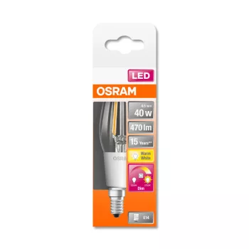 OSRAM Star+ LED gyertya izzó, gyertya forma, E14 foglalat, 4,5W, 2700K, 470lm, meleg fehér
