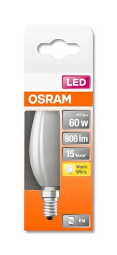 OSRAM Star LED gyertya, matt üveg búra, 6,5W 806lm 2700K E14, átlagos élettartam: 15000 óra, fényszín: meleg fehér LED ST CL B 60 GL FR 6.5W 2700K E14 ( 4058075435513 )