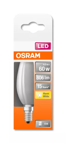OSRAM Star LED gyertya izzó, matt üveg búra, E14 foglalat, 6,5W, 2700K, 806lm, meleg fehér