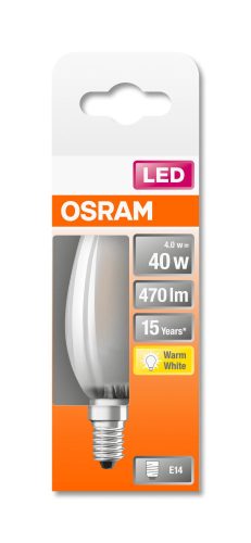OSRAM Star LED gyertya, matt üveg búra, 4W 470lm 2700K E14, átlagos élettartam: 15000 óra, fényszín: meleg fehér LED ST CL B 40 GL FR 4W 2700K E14 ( 4058075436503 )