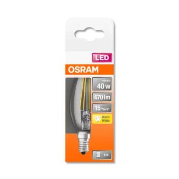 OSRAM Star LED gyertya izzó, átlátszó üveg búra, E14 foglalat, 4W, 2700K, 470lm, 6589