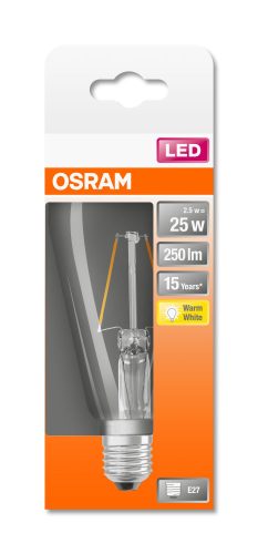 OSRAM Star LED Edison körte, átlátszó üveg búra, 2,5W 250lm 2700K E27, átlagos élettartam: 15000 óra, fényszín: meleg fehér LED ST CL EDISON 25 FIL 2.5W 2700K E27 ( 4058075436763 )