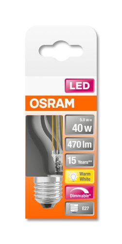 OSRAM Superstar dimmelhető LED kisgömb, átlátszó üveg búra, 4,5W 470lm 2700K E27, átlagos élettartam: 15000 óra, fényszín: meleg fehér LED SST CL P DIM 40 FIL 4.5W 2700K E27 ( 4058075436800 )