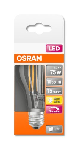 OSRAM Superstar dimmelhető LED körte, átlátszó üveg búra, 8,5W 1055lm 2700K E27, átlagos élettartam: 15000 óra, fényszín: meleg fehér LED SST CL A DIM 75 FIL 8.5W 2700K E27 ( 4058075436886 )
