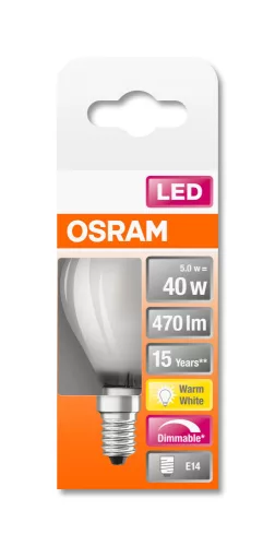 OSRAM Superstar LED kisgömb izzó, kisgömb forma, E14 foglalat, 4,5W, 2700K, 470lm, meleg fehér