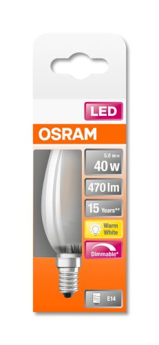 OSRAM Superstar dimmelhető LED gyertya, matt üveg búra, 4,5W 470lm 2700K E14, átlagos élettartam: 15000 óra, fényszín: meleg fehér LED SST CL B DIM 40 GL FR 5W 2700K E14 ( 4058075436985 )