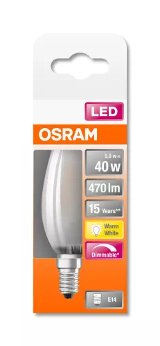 OSRAM Superstar LED gyertya izzó, matt búra, E14 foglalat, 4,8W, 2700K, 470lm, meleg fehér