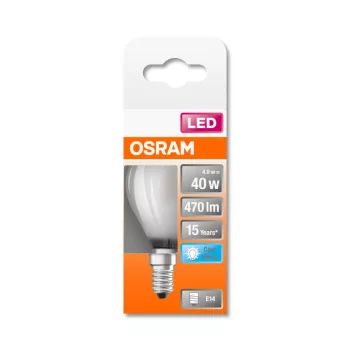 OSRAM Star LED kisgömb izzó, matt üveg búra, E14 foglalat, 4W, 4000K, 470lm, hideg fehér