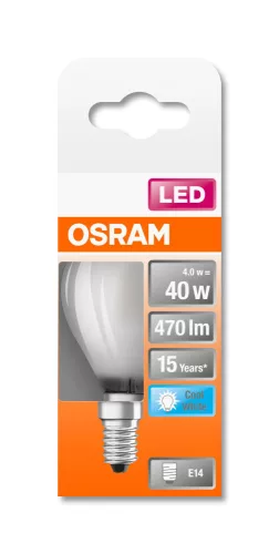 OSRAM Star LED kisgömb izzó, matt üveg búra, E14 foglalat, 4W, 4000K, 470lm, hideg fehér