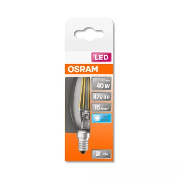 OSRAM Star LED gyertya izzó, átlátszó üveg búra, E14 foglalat, 4W, 4000K, 470lm, hideg fehér