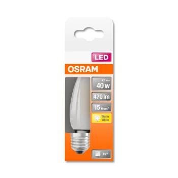 OSRAM Star LED gyertya izzó, matt üveg búra, E27 foglalat, 4W, 2700K, 470lm, meleg fehér