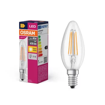 OSRAM Value LED gyertya izzó, átlátszó üveg búra, E14 foglalat, 4W, 470lm, 2700K meleg fehér fény