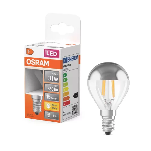 OSRAM Star LED kisgömb izzó, tükrös ezüst búra, E14 foglalat, 4W, 350lm, 2700K meleg fehér fény