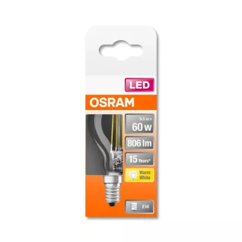 OSRAM Star LED kisgömb izzó, átlátszó üveg búra, E14 foglalat, 6,5W, 2700K, 806lm, meleg fehér