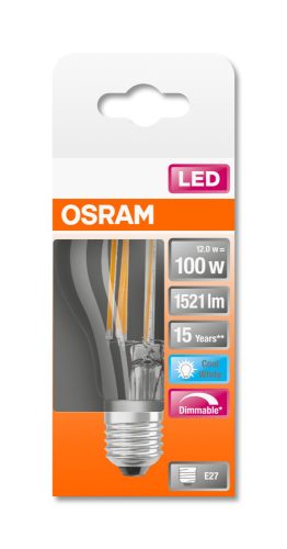 OSRAM Superstar dimmelhető LED körte, átlátszó üveg búra, 12W 1521lm 4000K E27, átlagos élettartam: 15000 óra, fényszín: hideg fehér LED SST CL A DIM 100 FIL 12W 4000K E27 ( 4058075448100 )