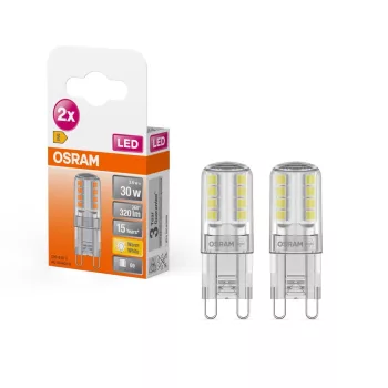 OSRAM LED kapszula izzó, átlátszó üveg, G9 foglalat, 2,6W, 2700K, 320lm, meleg fehér, 2 db csomag