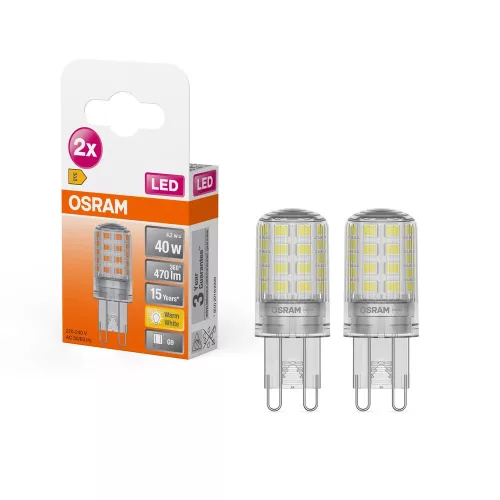 OSRAM LED kapszula izzó, átlátszó üveg, G9 foglalat, 4,2W, 2700K, 470lm, meleg fehér