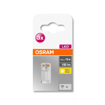 OSRAM Base LED kapszula izzó, G4 foglalat, 0,9W, 2700K, 100lm, meleg fehér, 3 db-os csomag