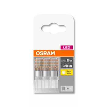 OSRAM Base LED kapszula izzó, G9 foglalat, 2,6W, 2700K, 320lm, meleg fehér, 3 db-os csomag