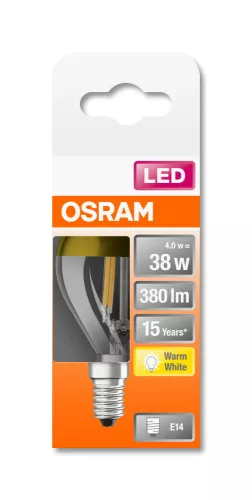 OSRAM Star LED kisgömb izzó, átlátszó üveg búra, E14 foglalat, 4W, 2700K, 420lm, meleg fehér
