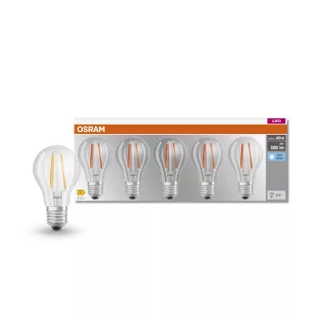 OSRAM Base LED izzó, classic forma, üveg búra, E27 foglalat, 7W, 806lm, 4000K semleges fehér 5db