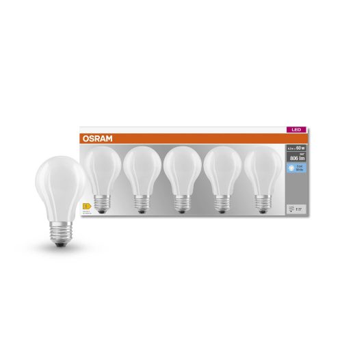 OSRAM Base LED classic izzó, matt plasztik búra, E27 foglalat, 7W, 806lm, 4000K semleges fehér, 5db