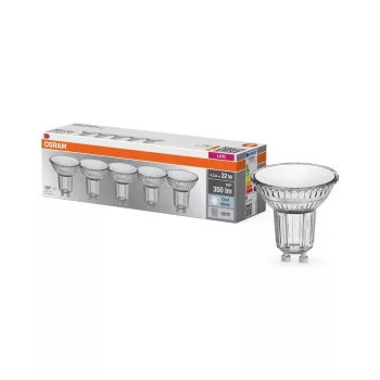 OSRAM Base LED izzó spot forma (PAR16), GU10 foglalat, 4,3W, 350lm, 4000K semleges fehér 5db