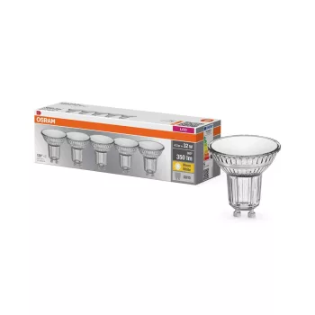 OSRAM Base LED izzó spot forma (PAR16), GU10 foglalat, 4,3W, B-csomag, 350lm, 2700K meleg fehér 5db