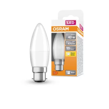 OSRAM Star LED izzó gyertya forma, matt plasztik búra, B22d foglalat, 4,9W, 470lm, 2700K meleg fehér