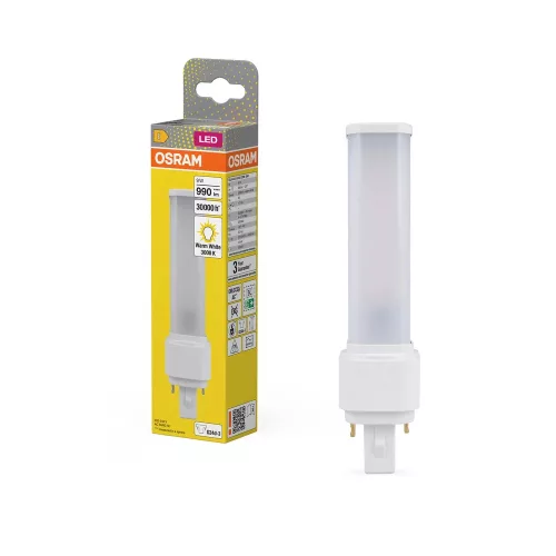 OSRAM Dulux D kompakt fénycső, matt plasztik búra, G24d foglalat, 9W, 3000K, 990lm, meleg fehér