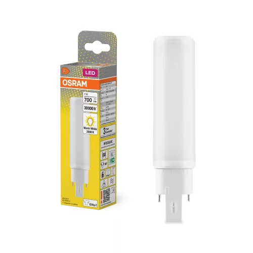 OSRAM Dulux D/E LED kompakt fénycső, matt búra, G24q-2 foglalat, 7W, 700lm, 3000K meleg fehér, 141mm