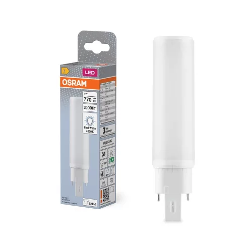 OSRAM Dulux D/E LED kompakt fénycső, matt búra, G24q-2, 7W, 770lm, 4000K semleges fehér, 141mm