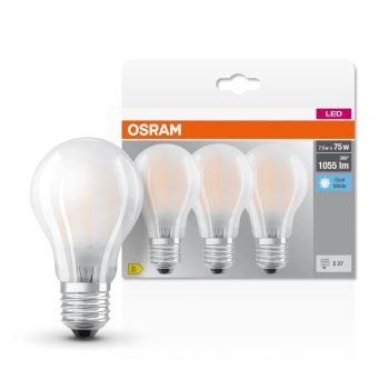 OSRAM Base LED classic izzó, matt plasztik búra, E27 foglalat, 7,5W, 1055lm, 4000K semleges, 3db