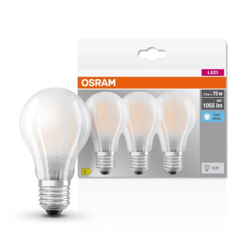 OSRAM Base LED classic izzó, matt plasztik búra, E27 foglalat, 7,5W, 1055lm, 4000K semleges, 3db