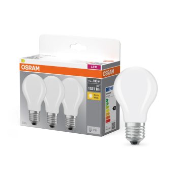 OSRAM Base LED classic izzó, matt plasztik búra, E27 foglalat, 11W, 1521lm, 2700K meleg fehér, 3db